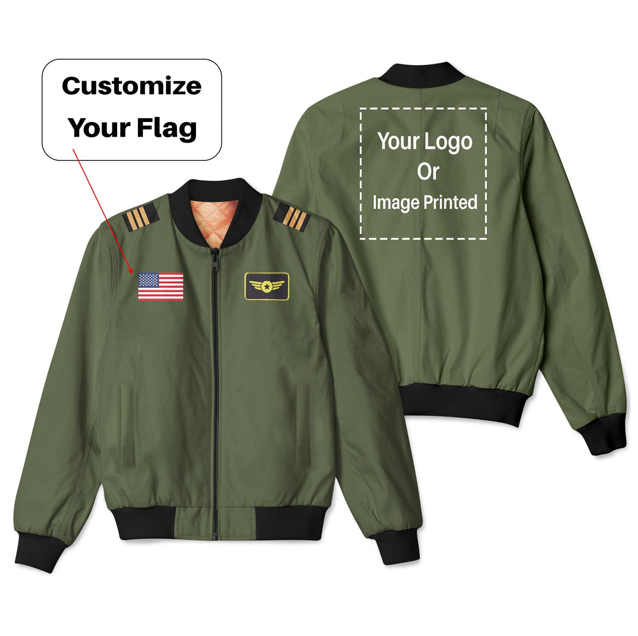Custom Flag & Name & Logo Designed 3D Pilot Bomber Jackets