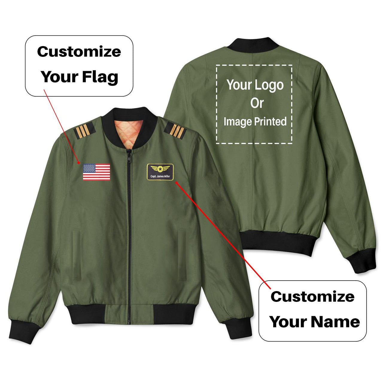 Custom Flag & Name & Logo Designed 3D Pilot Bomber Jackets