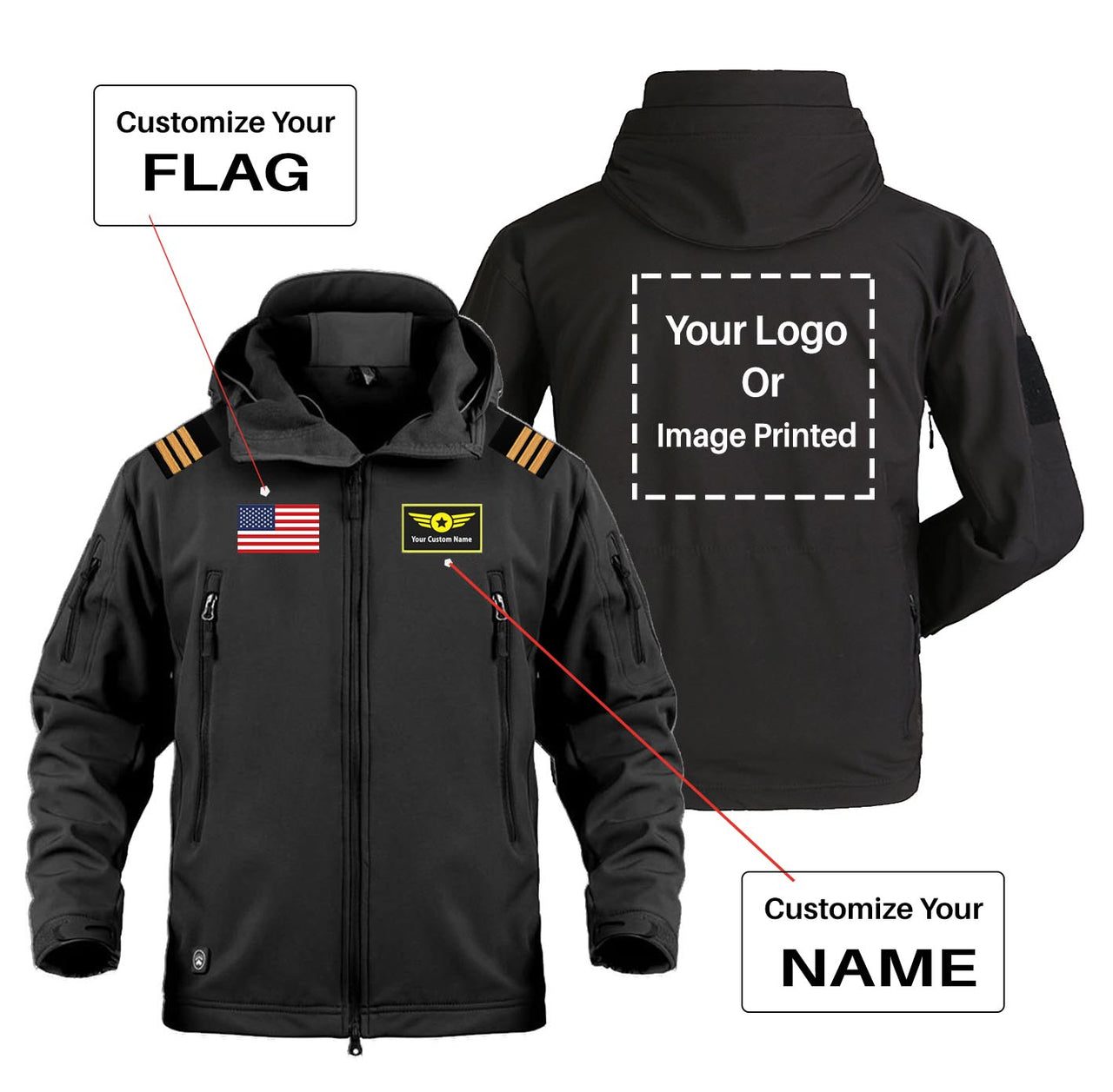 Custom Flag & Name & LOGO with EPAULETTES Military Pilot Jackets