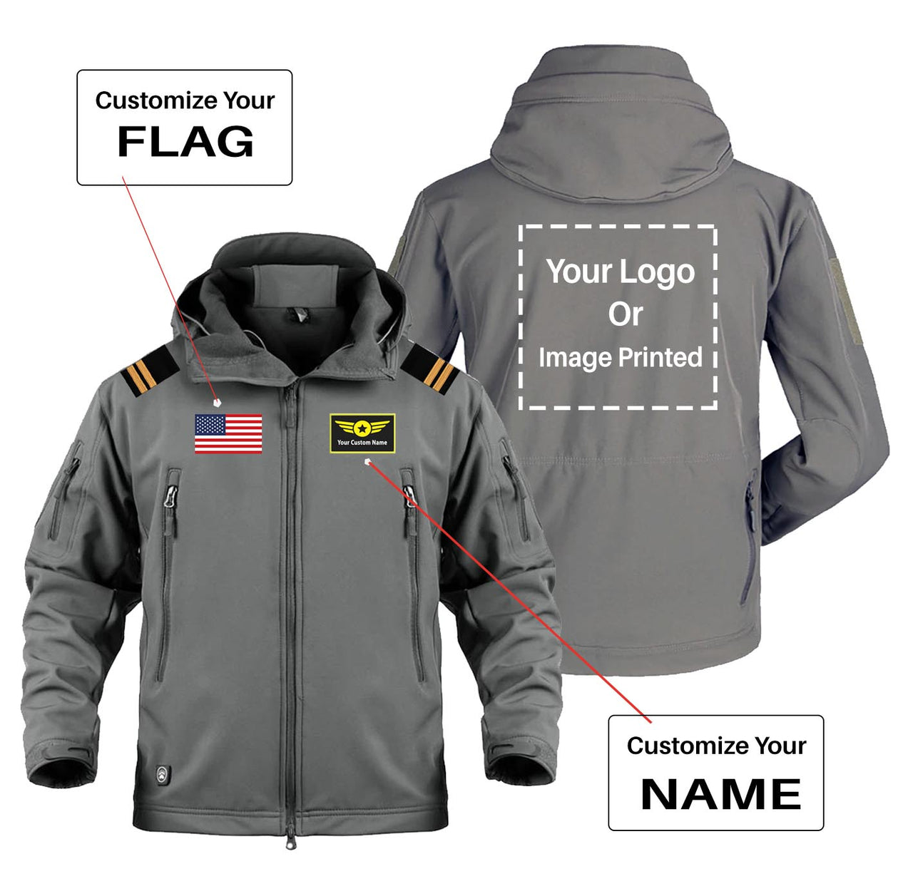 Custom Flag & Name & LOGO with EPAULETTES Military Pilot Jackets