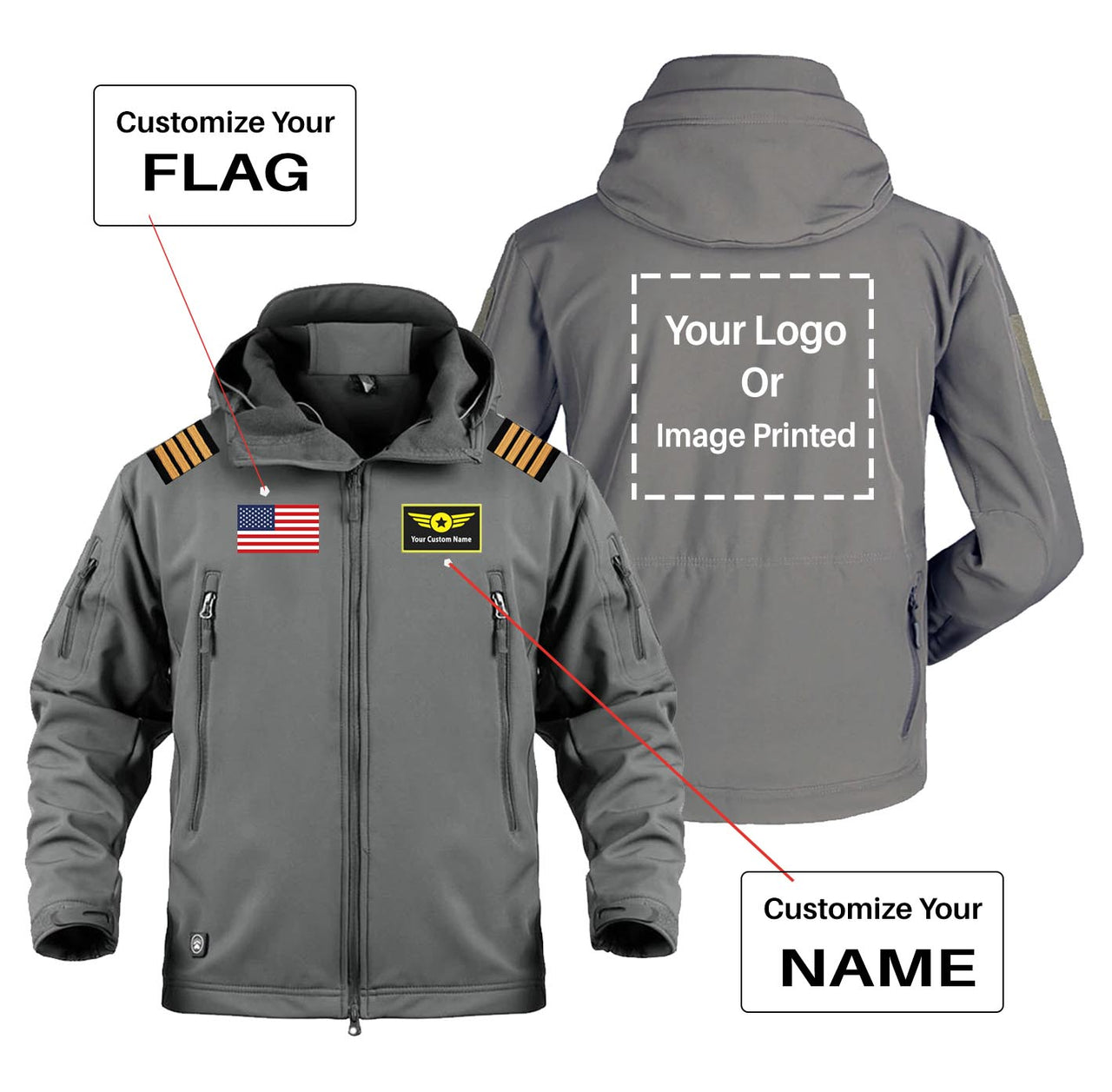 Custom Flag & Name & LOGO with EPAULETTES Military Pilot Jackets