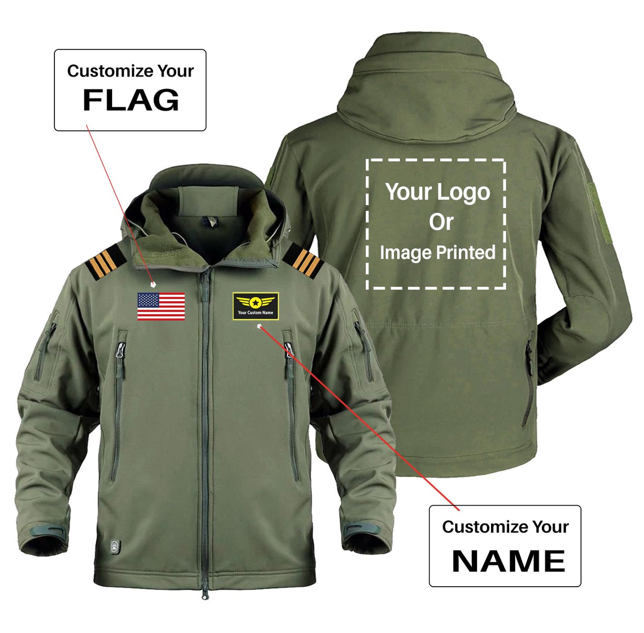 Custom Flag & Name & LOGO with EPAULETTES Military Pilot Jackets