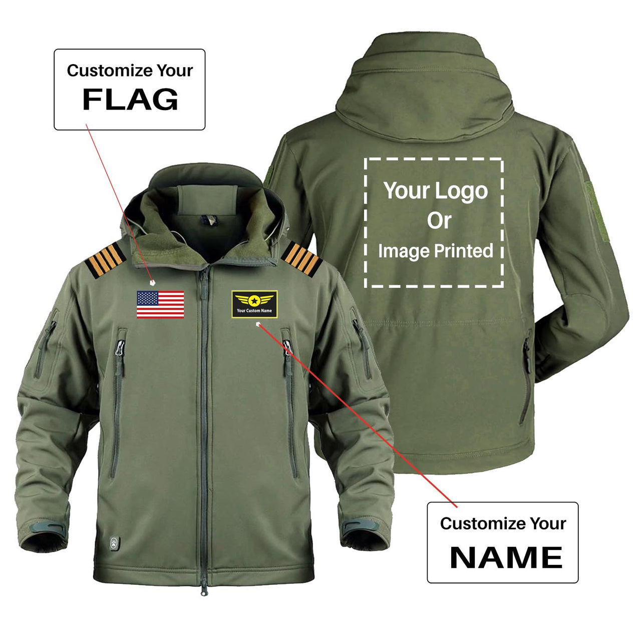 Custom Flag & Name & LOGO with EPAULETTES Military Pilot Jackets