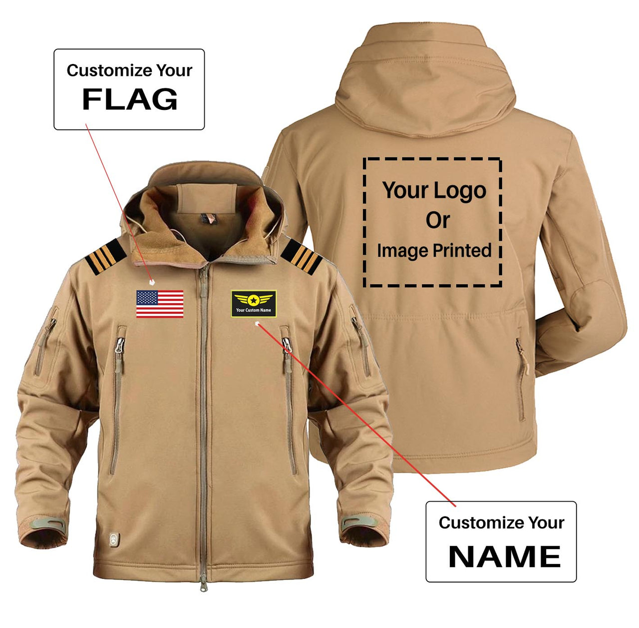 Custom Flag & Name & LOGO with EPAULETTES Military Pilot Jackets