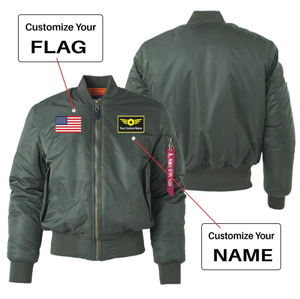 Custom Flag & Name with "Special Badge" - "Women" Bomber Jackets