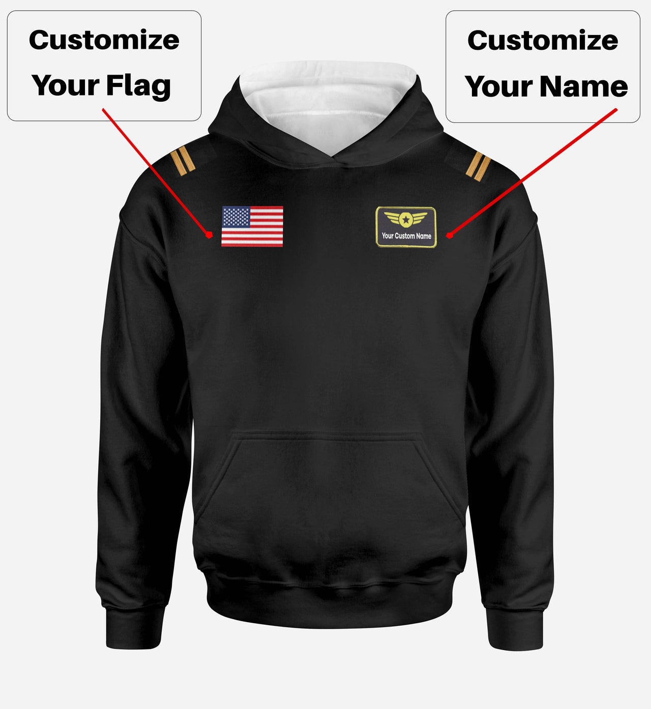 Custom Name & Badge & Epualette Designed Hoodies