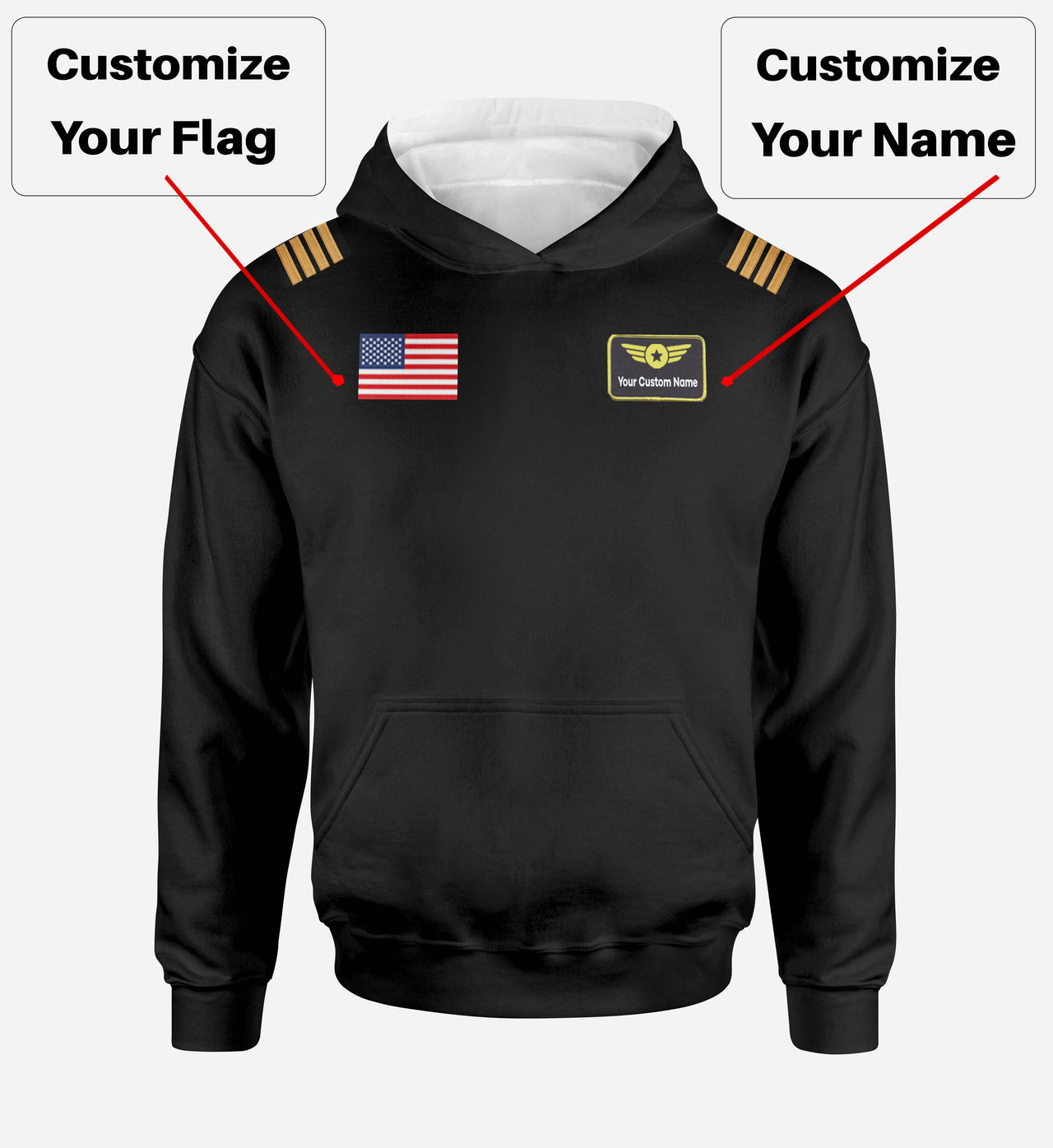 Custom Name & Badge & Epualette Designed Hoodies