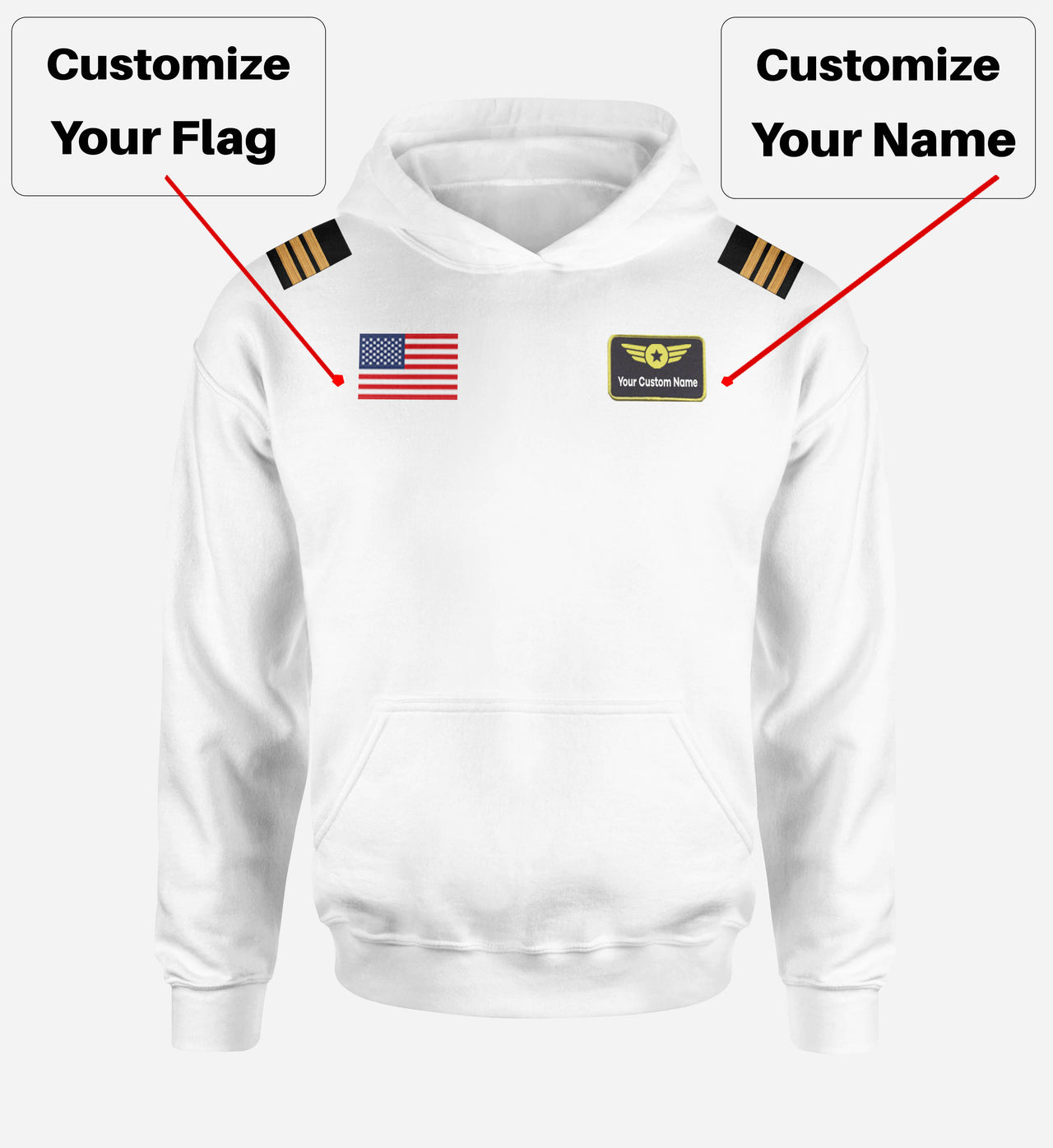 Custom Name & Badge & Epualette Designed Hoodies