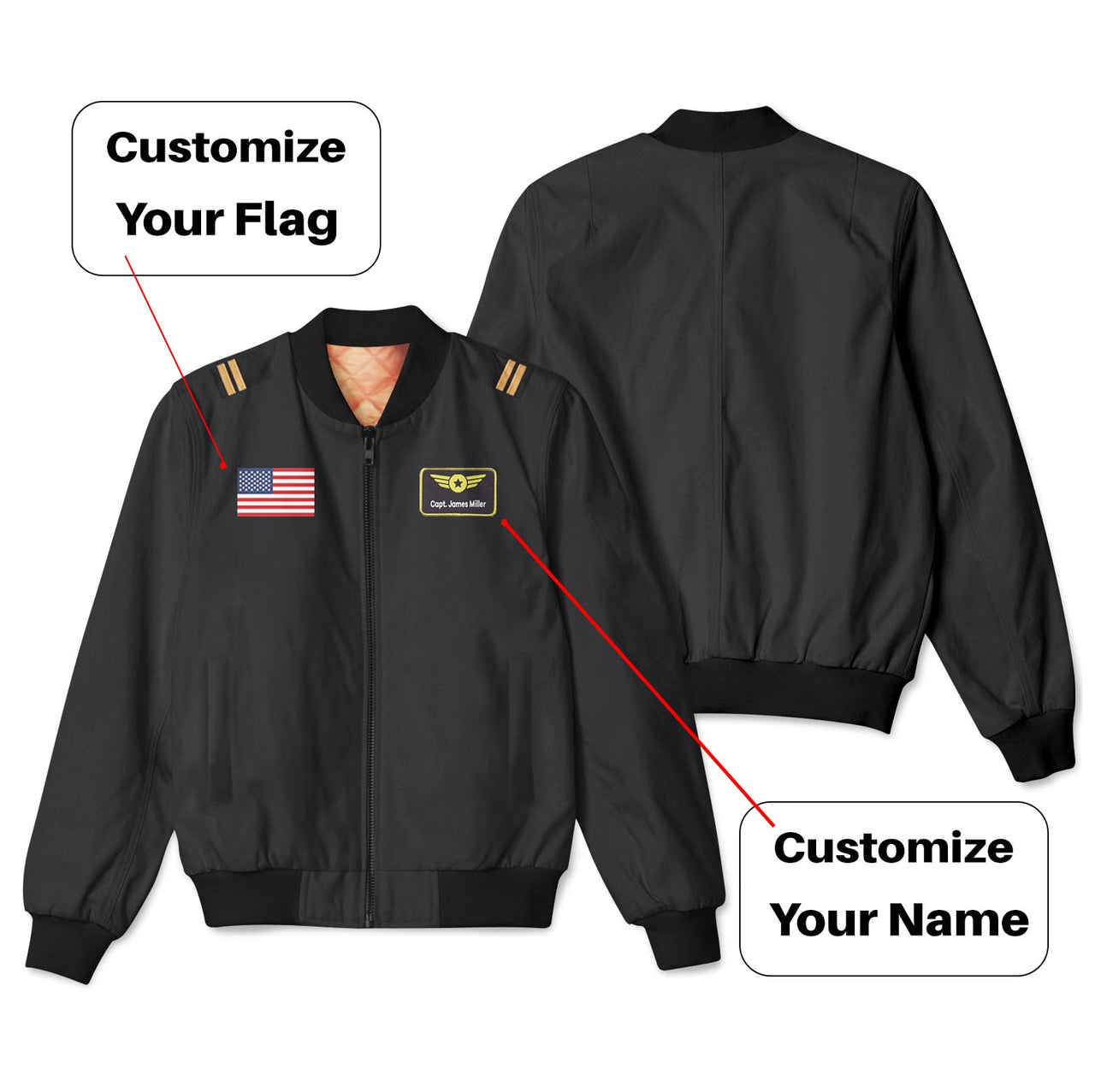 Custom Flag & Name Designed 3D Pilot Bomber Jackets
