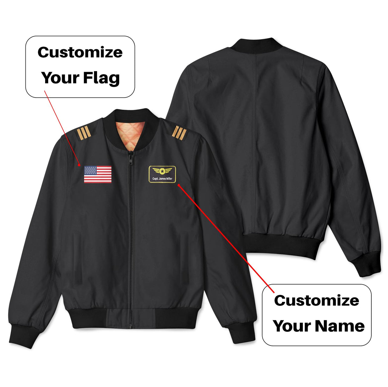 Custom Flag & Name Designed 3D Pilot Bomber Jackets