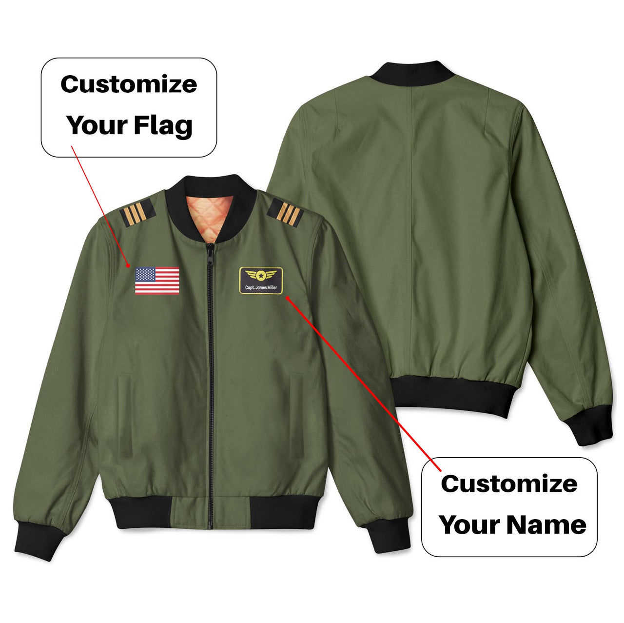 Custom Flag & Name Designed 3D Pilot Bomber Jackets