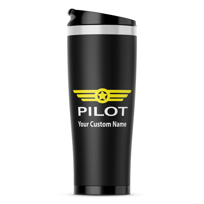 Custom Name & Pilot & Badge Designed Stainless Steel Travel Mugs