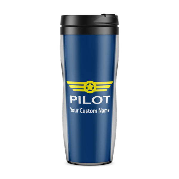 Custom Name & Pilot & Badge Designed Plastic Travel Mugs
