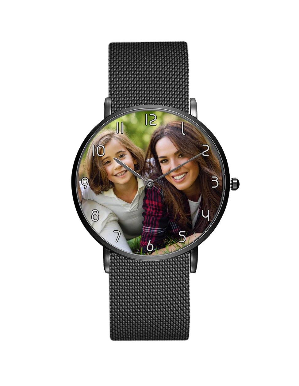 Your Custom Photo / Image Designed Stainless Steel Strap Watches Aviation Shop Black & Stainless Steel Strap 