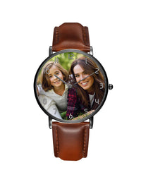 Thumbnail for Your Custom Photo / Image Designed Leather Strap Watches Aviation Shop Black & Brown Leather Strap 