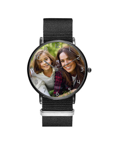 Your Custom Photo / Image Designed Leather Strap Watches Aviation Shop Black & Black Nylon Strap 