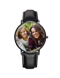 Thumbnail for Your Custom Photo / Image Designed Leather Strap Watches Aviation Shop Black & Black Leather Strap 