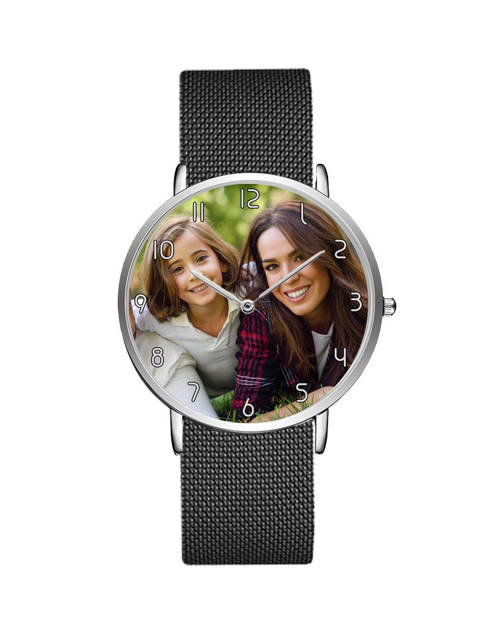 Your Custom Photo / Image Designed Stainless Steel Strap Watches Aviation Shop Silver & Black Stainless Steel Strap 