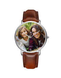 Thumbnail for Your Custom Photo / Image Designed Leather Strap Watches Aviation Shop Silver & Brown Leather Strap 