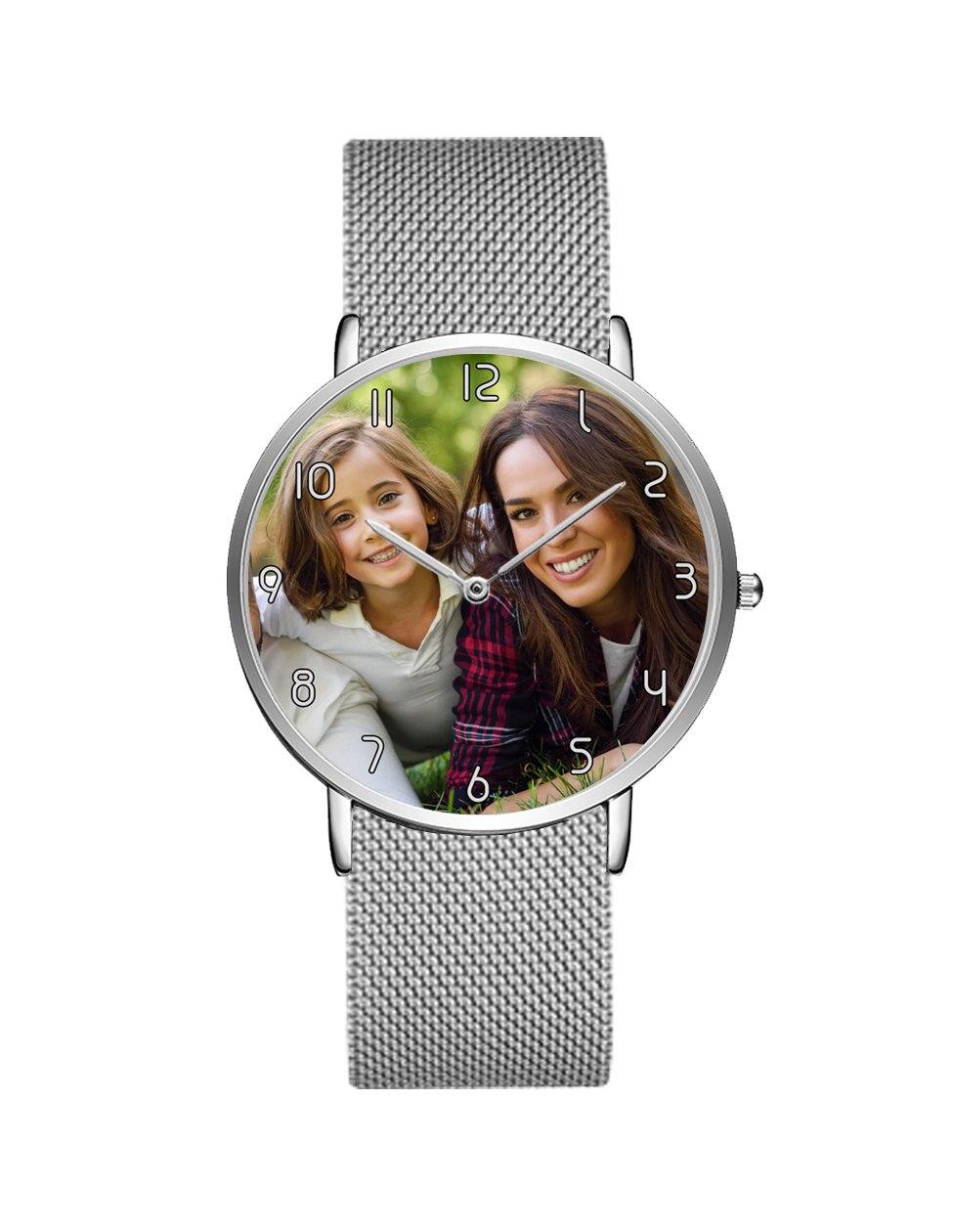 Your Custom Photo / Image Designed Stainless Steel Strap Watches Aviation Shop Silver & Silver Stainless Steel Strap 