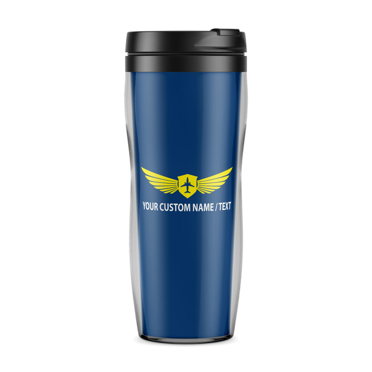 Custom Name "Badge 2" Designed Plastic Travel Mugs