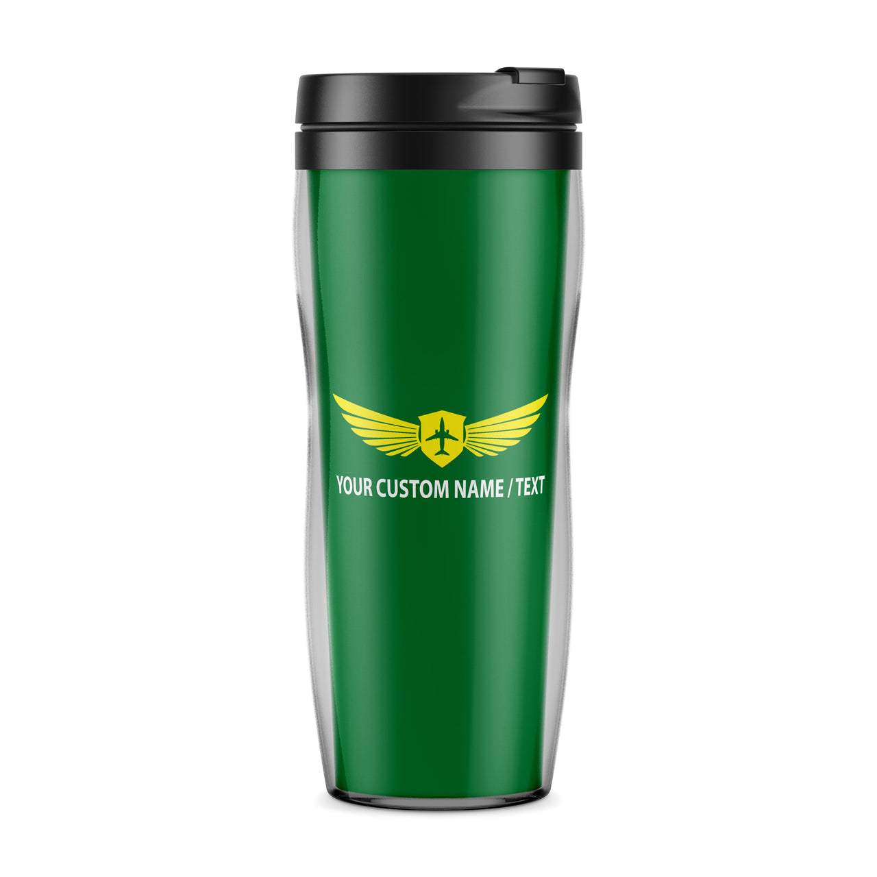 Custom Name "Badge 2" Designed Plastic Travel Mugs
