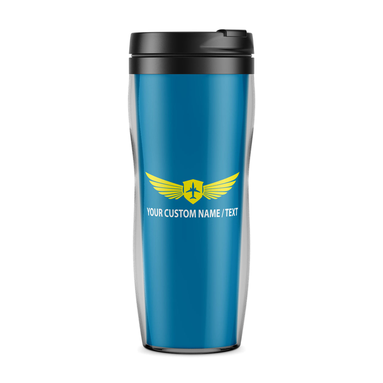 Custom Name "Badge 2" Designed Plastic Travel Mugs