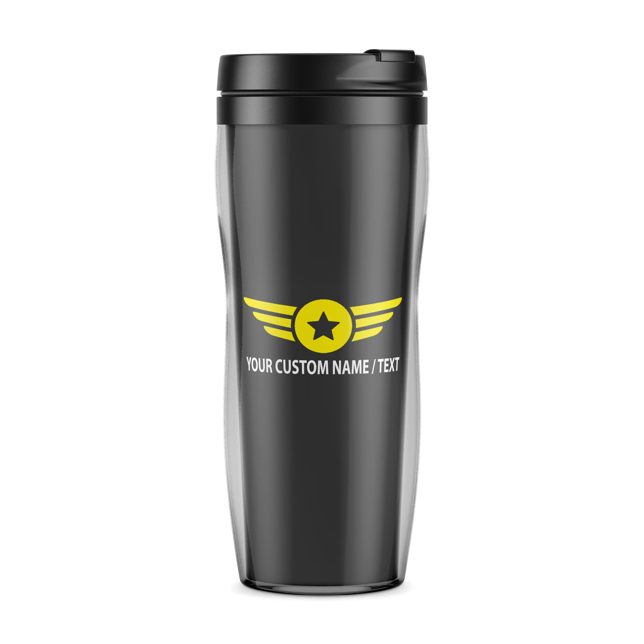Custom Name "Badge 4" Designed Plastic Travel Mugs