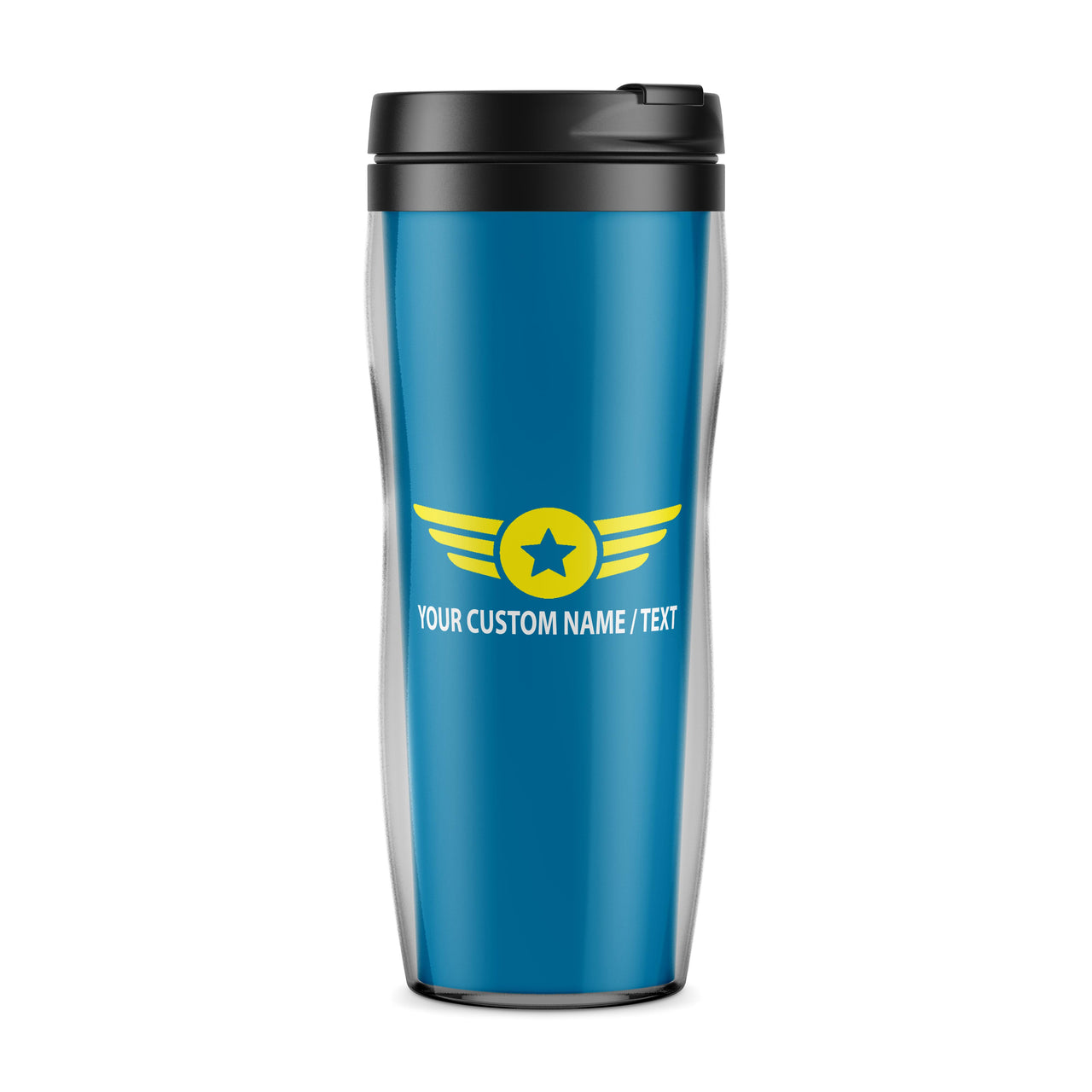 Custom Name "Badge 4" Designed Plastic Travel Mugs