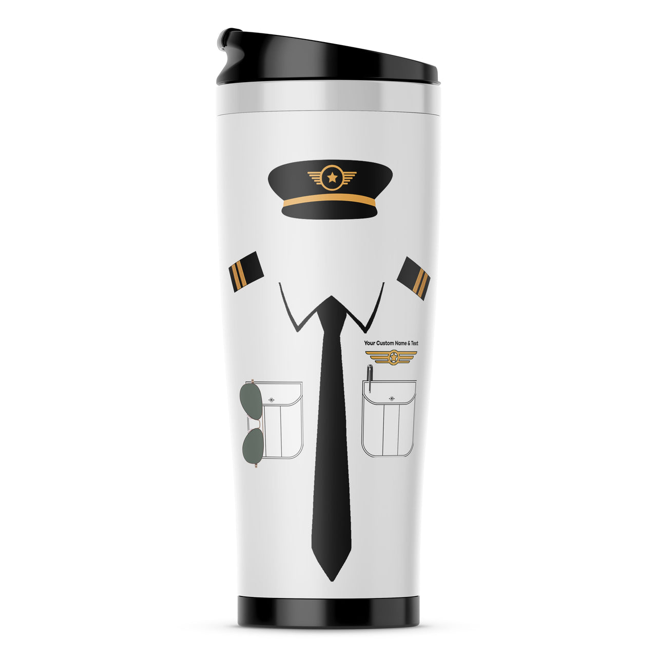 Customizable Name & Pilot Uniform Stainless Steel Travel Mugs