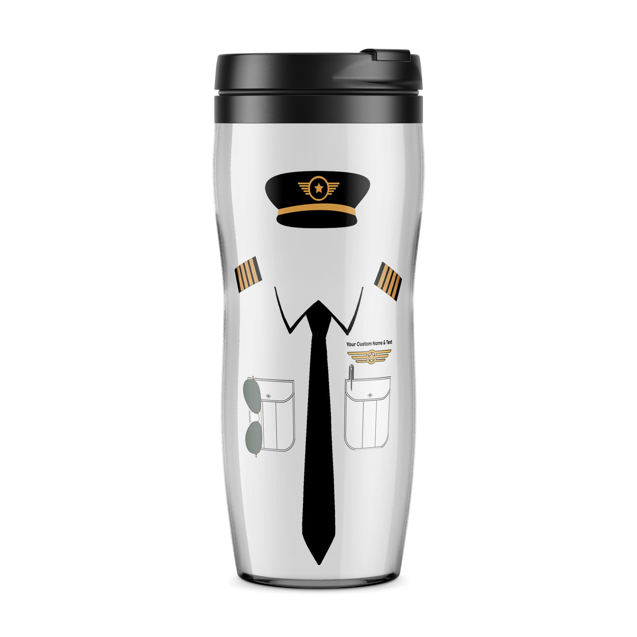 Customizable Name & Pilot Uniform Designed Plastic Travel Mugs