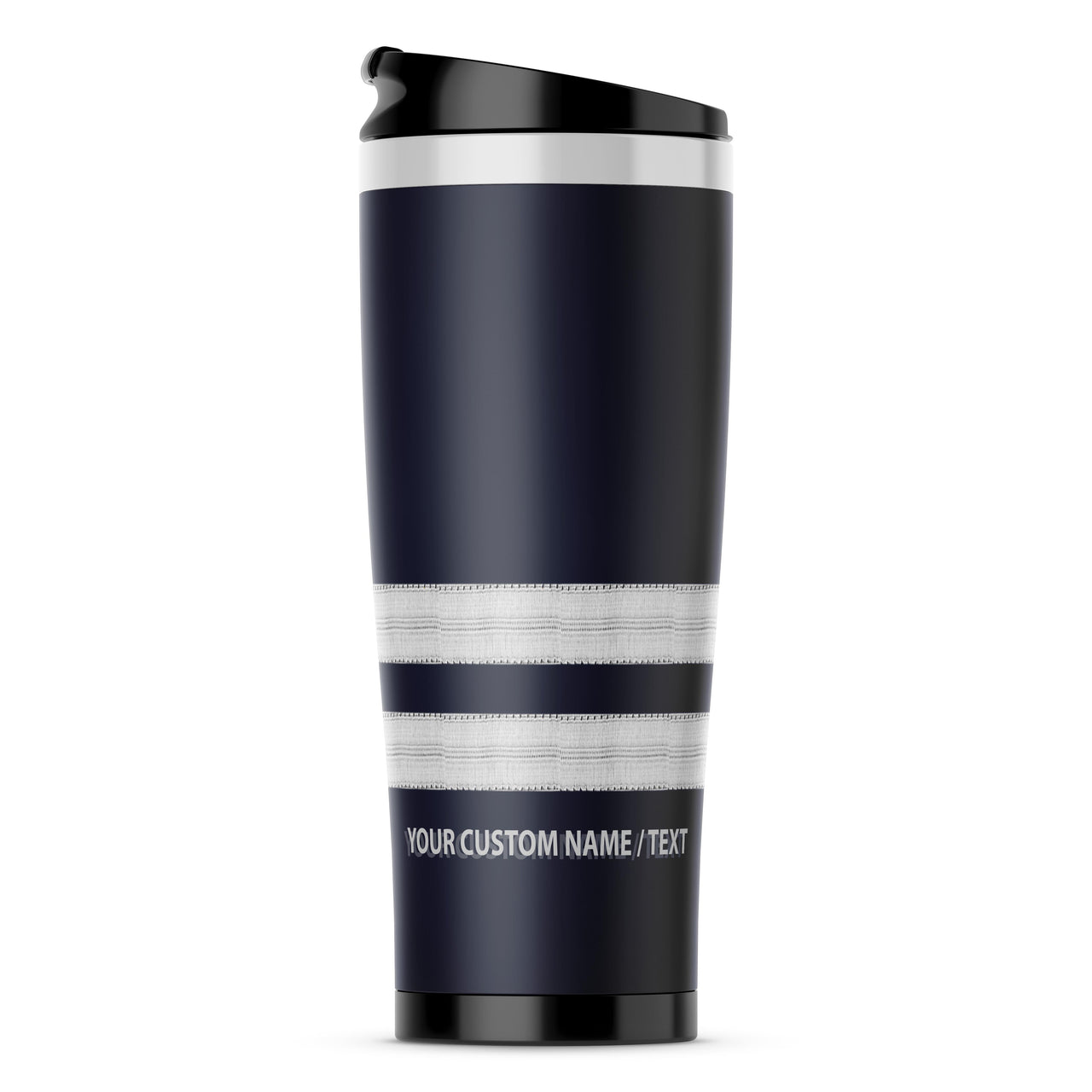 Custom Name & Silver Epaulettes (4,3,2 Lines) Stainless Steel Travel Mugs