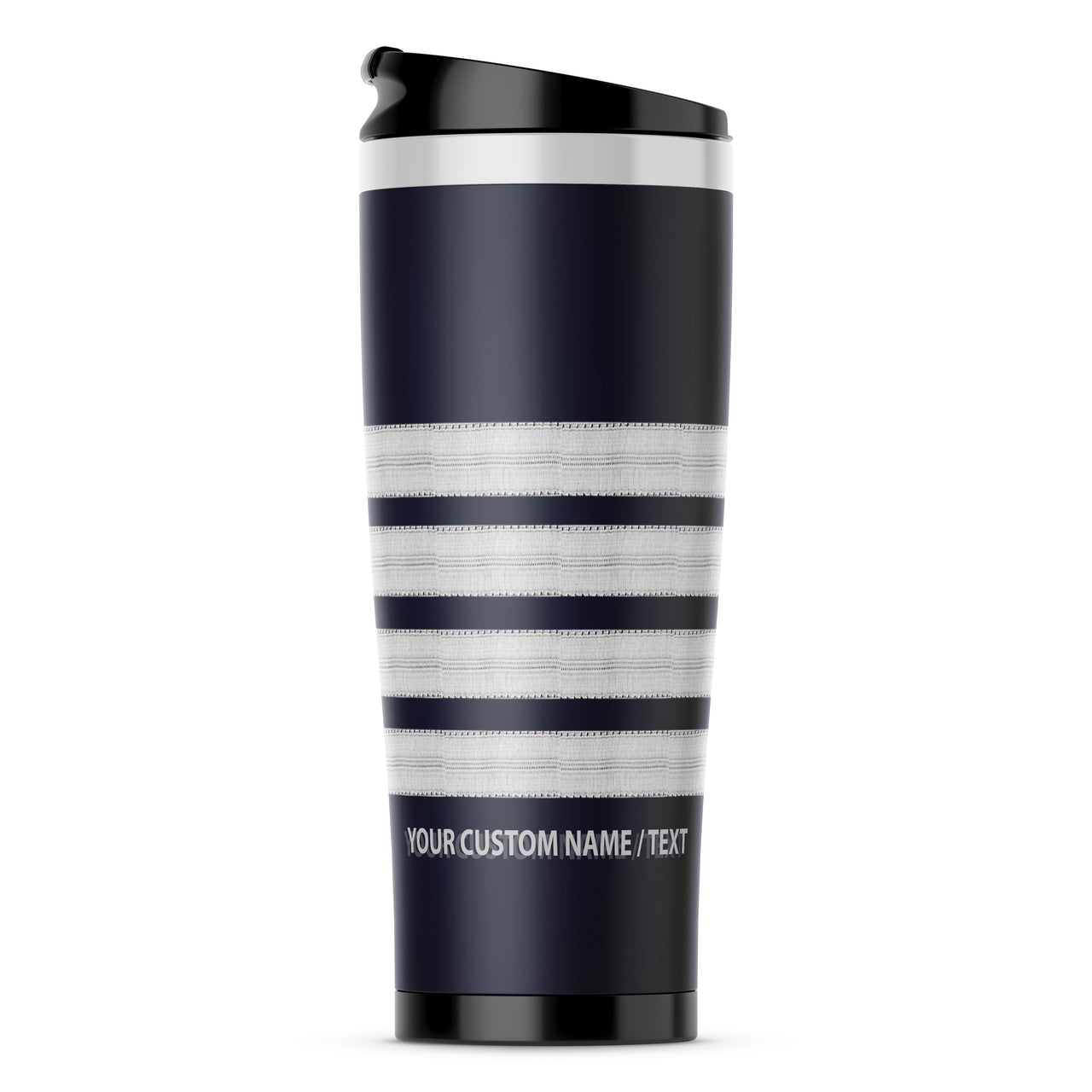 Custom Name & Silver Epaulettes (4,3,2 Lines) Stainless Steel Travel Mugs