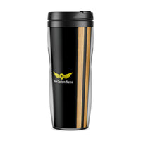 Thumbnail for Custom Name & Special Golden Epaulettes (4,3,2 Lines) Designed Plastic Travel Mugs