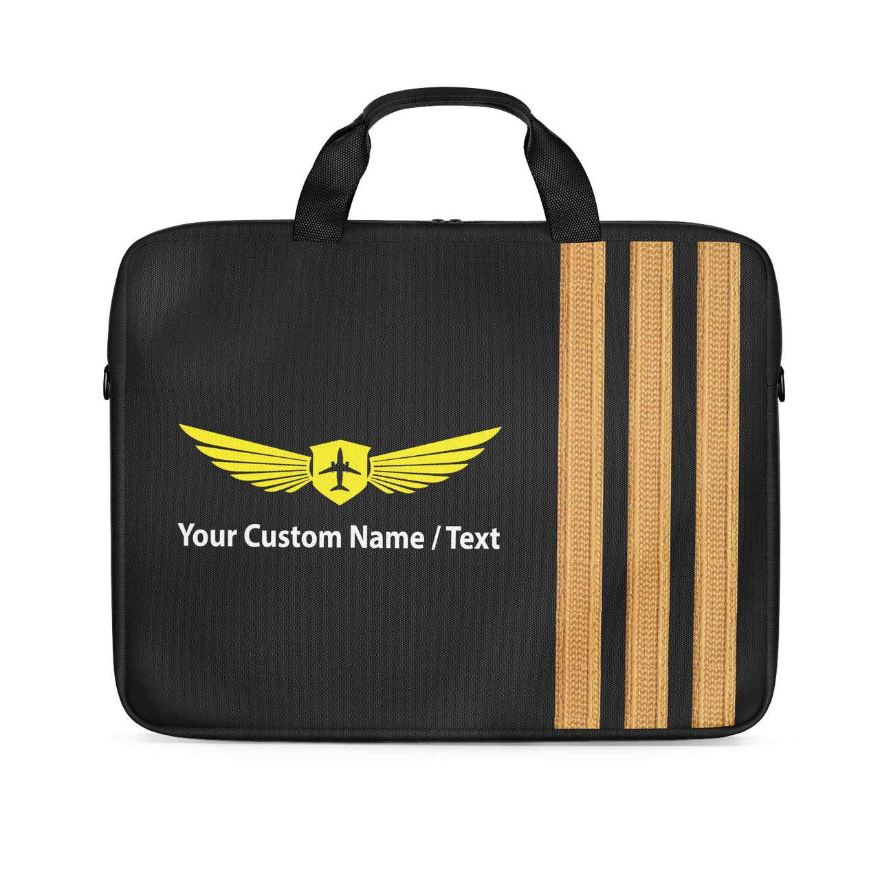 Customizable Name & Golden Pilot Epaulettes (4,3,2 Lines) Laptop & Tablet Bags
