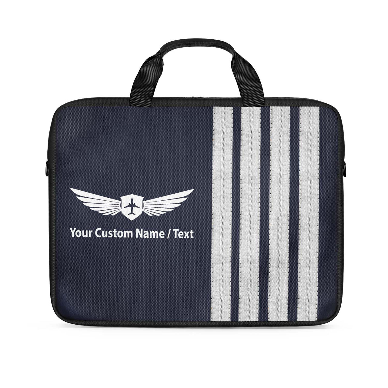 Customizable Name & Silver Pilot Epaulettes (4,3,2 Lines) Laptop & Tablet Bags