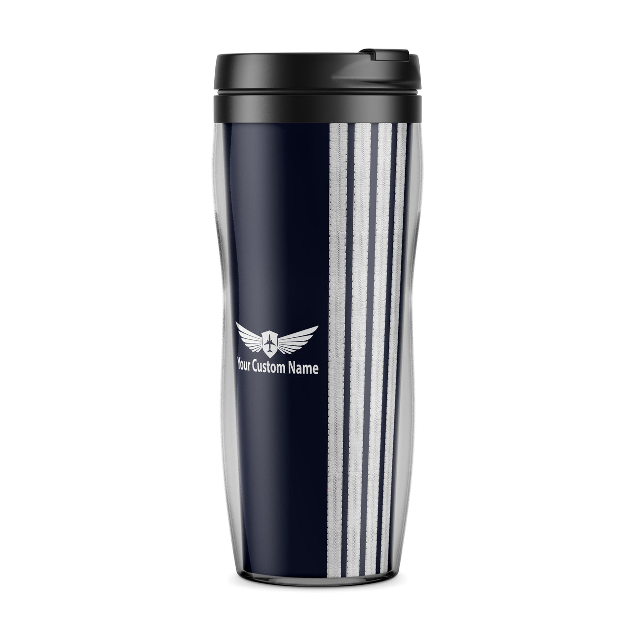Custom Name & Special Silver Epaulettes (4,3,2 Lines) Designed Plastic Travel Mugs