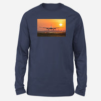 Thumbnail for Amazing Airbus A330 Landing at Sunset Designed Long-Sleeve T-Shirts