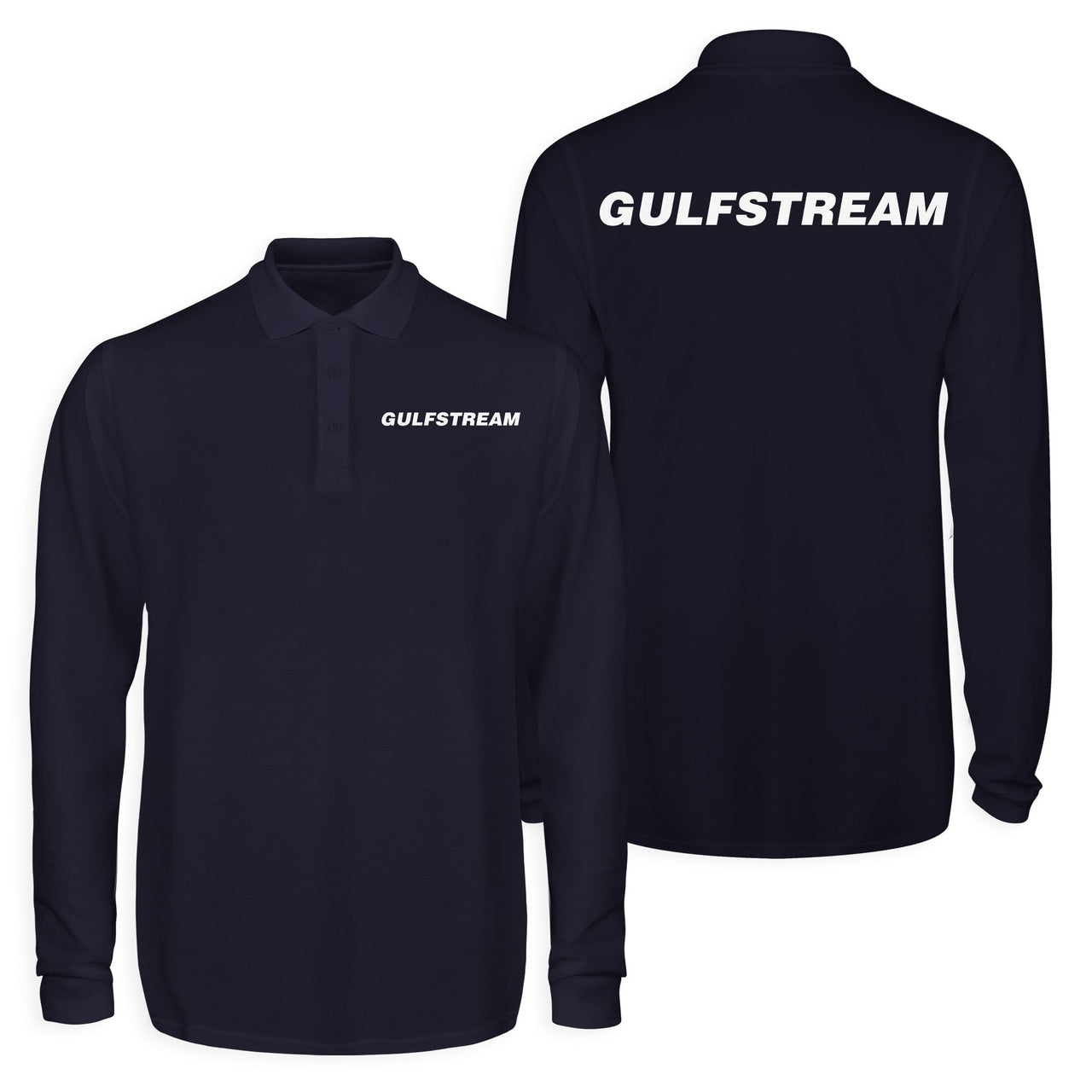 Gulfstream & Text Designed Long Sleeve Polo T-Shirts (Double-Side)