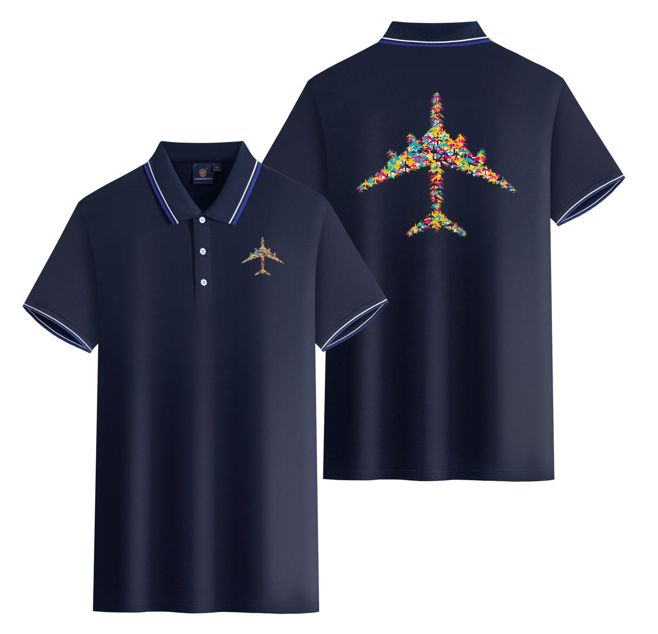 Colourful Airplane Designed Stylish Polo T-Shirts (Double-Side)