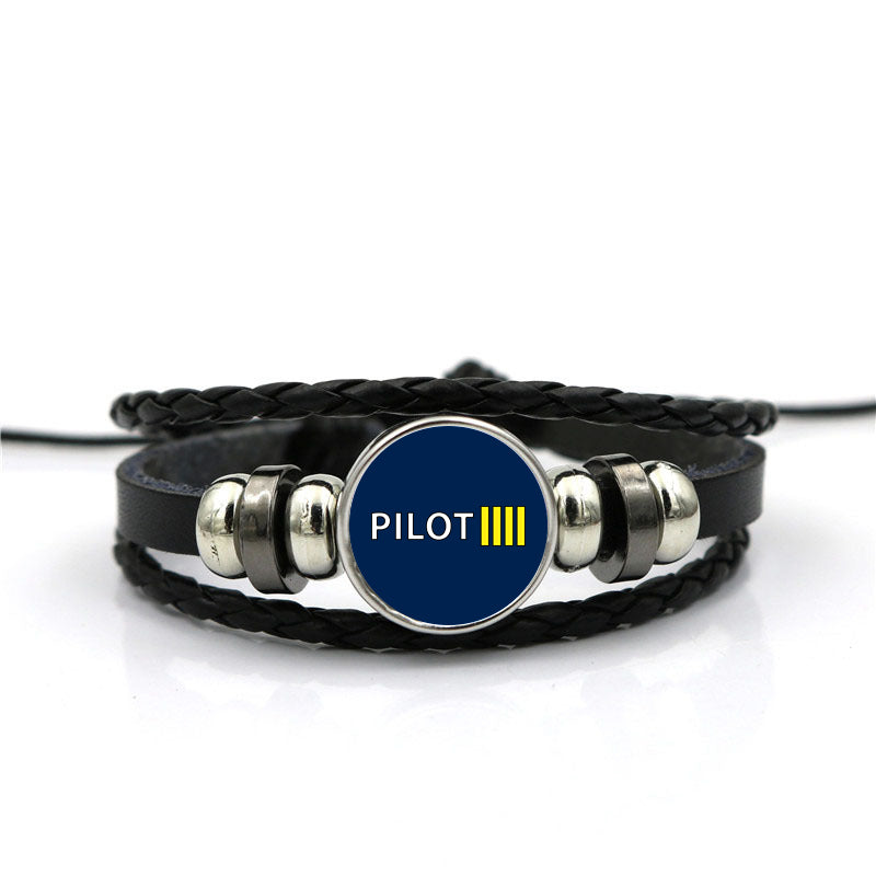 Pilot & Stripes (4 Lines) Designed Leather Bracelets