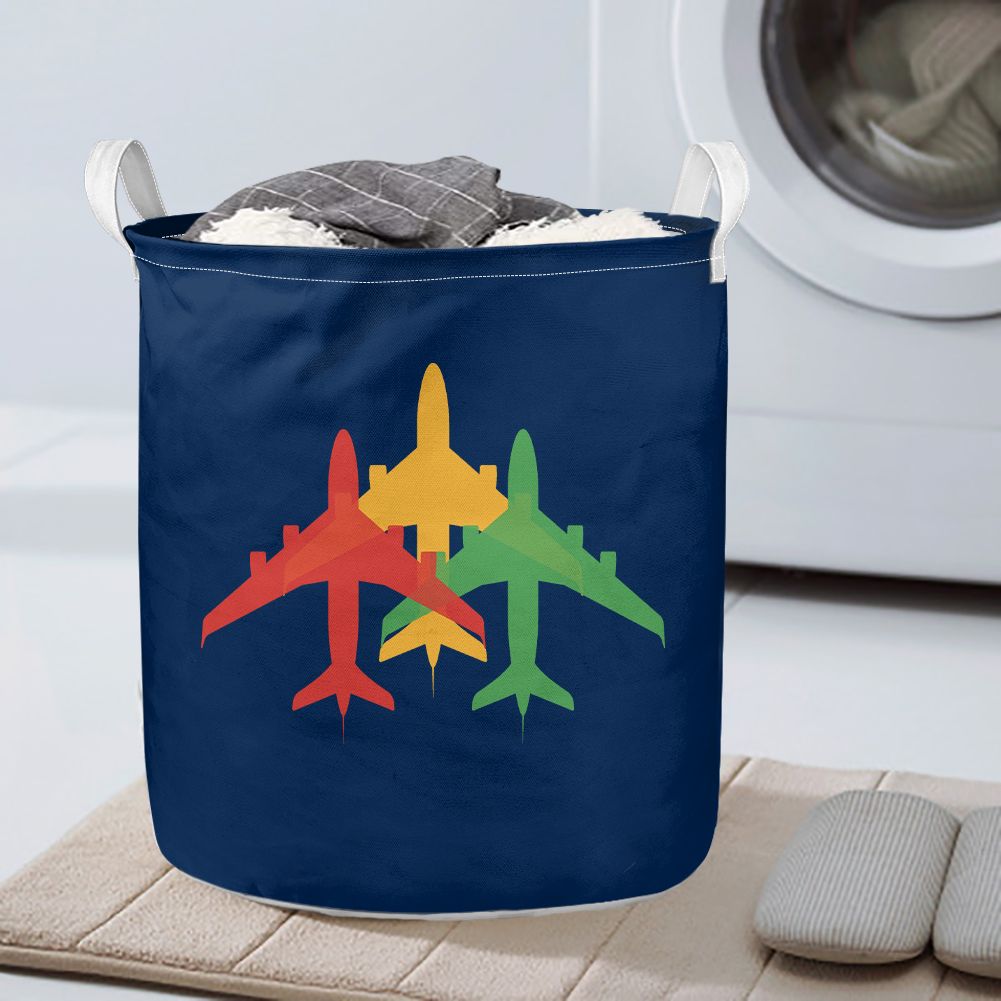 Colourful 3 Airplanes Designed Laundry Baskets