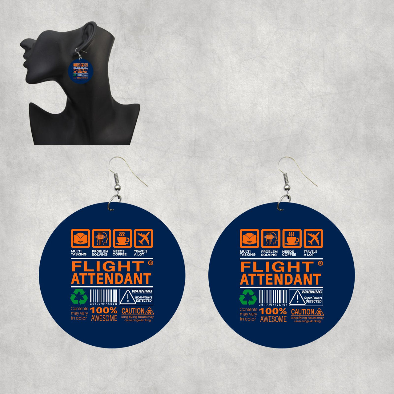 Flight Attendant Label Designed Wooden Drop Earrings