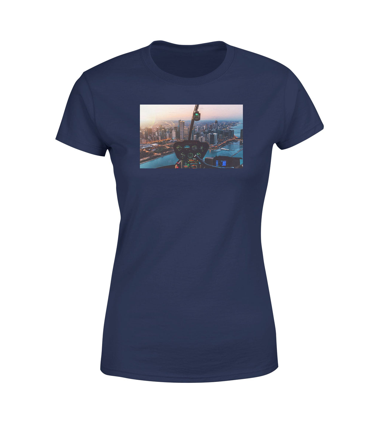 Amazing City View from Helicopter Cockpit Designed Women T-Shirts