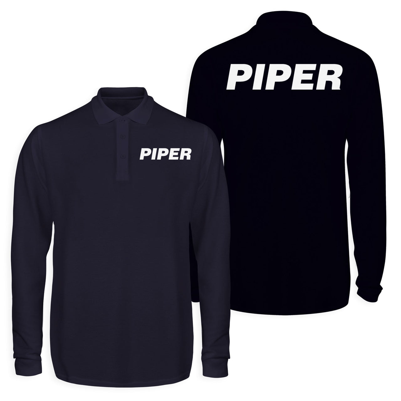 Piper & Text Designed Long Sleeve Polo T-Shirts (Double-Side)