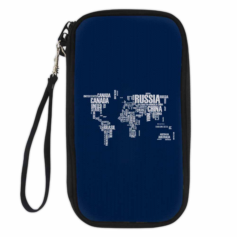 World Map (Text) Designed Travel Cases & Wallets