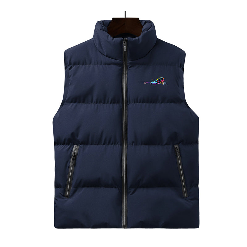 Multicolor Airplane Designed Puffy Vests