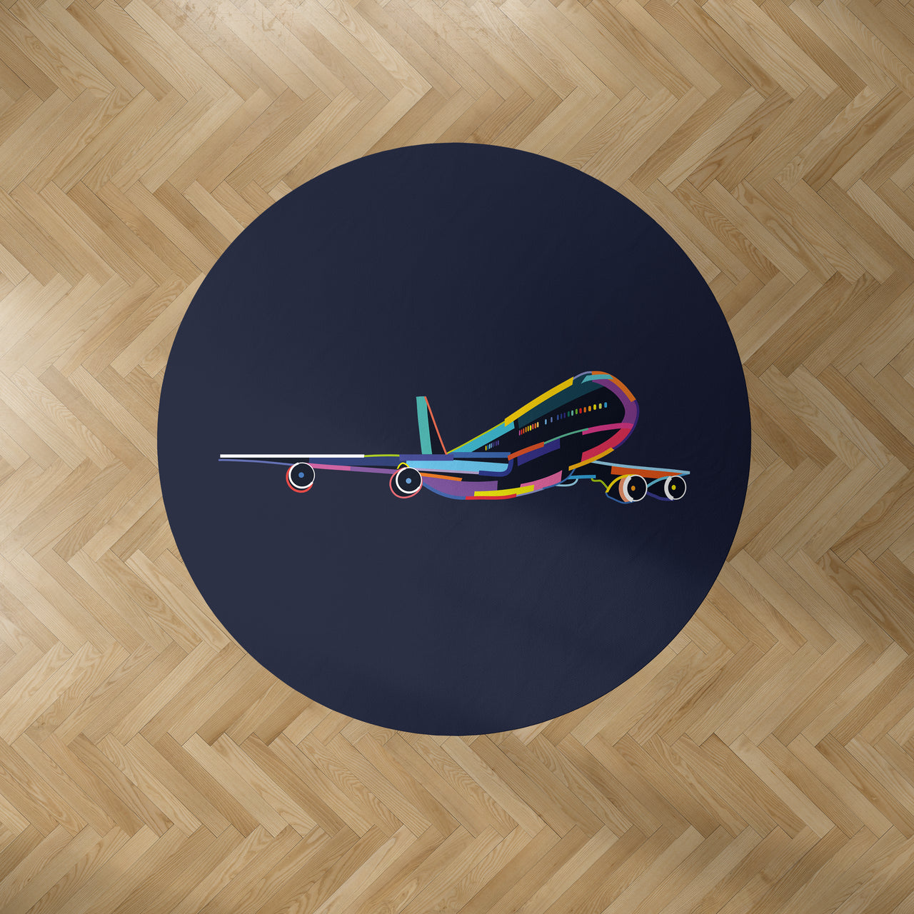 Multicolor Airplane Designed Carpet & Floor Mats (Round)