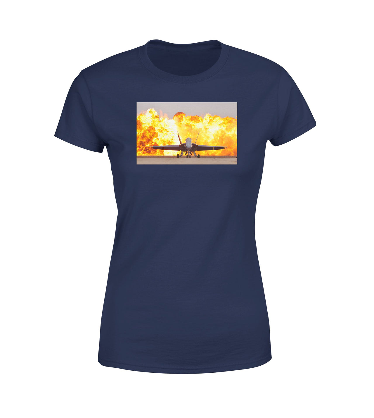 Face to Face with Air Force Jet & Flames Designed Women T-Shirts