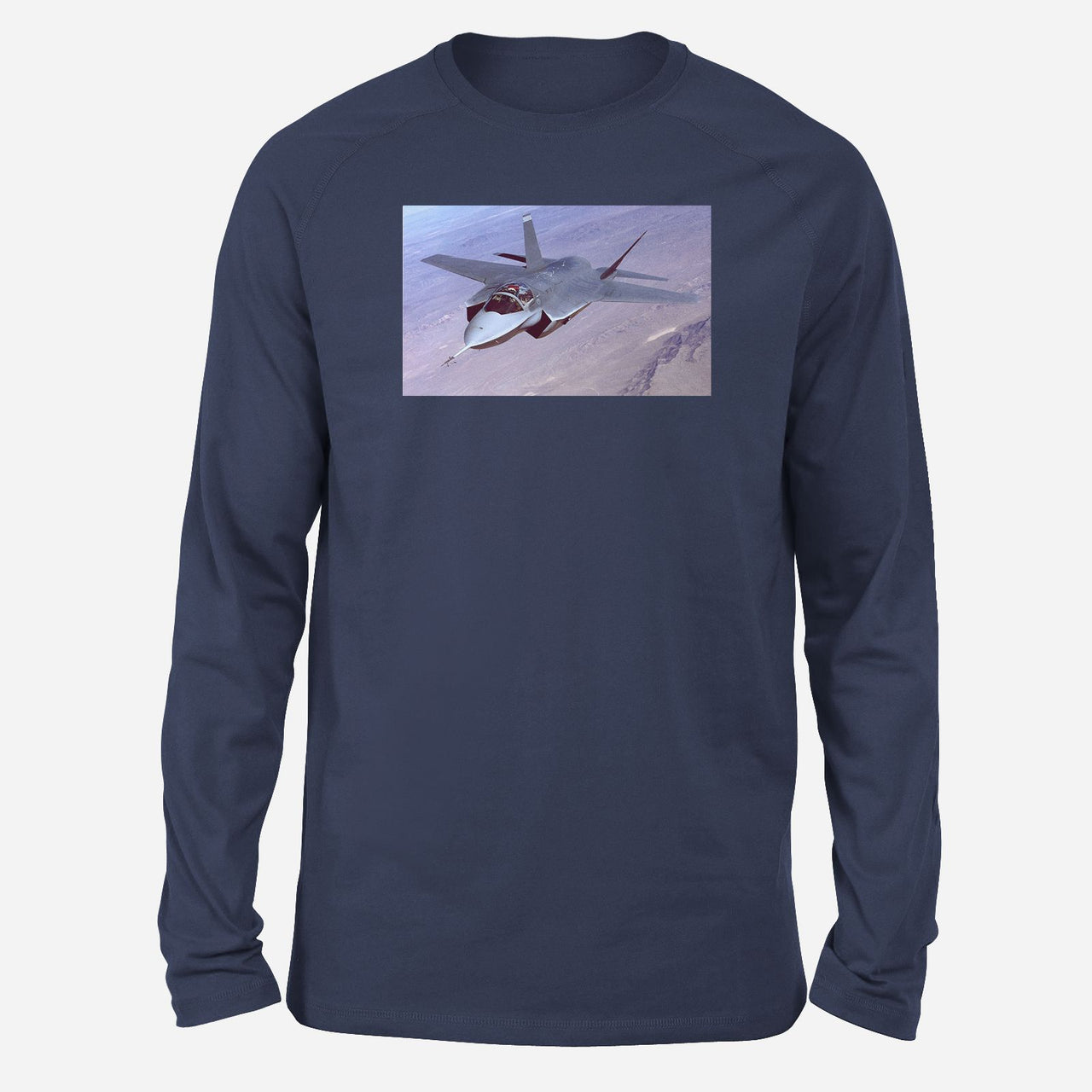 Fighter Jet 35 Captured in the Air Designed Long-Sleeve T-Shirts